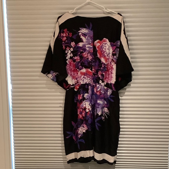 New York & Company Black Dress with Purple and Pink Floral Design - Picture 5 of 5